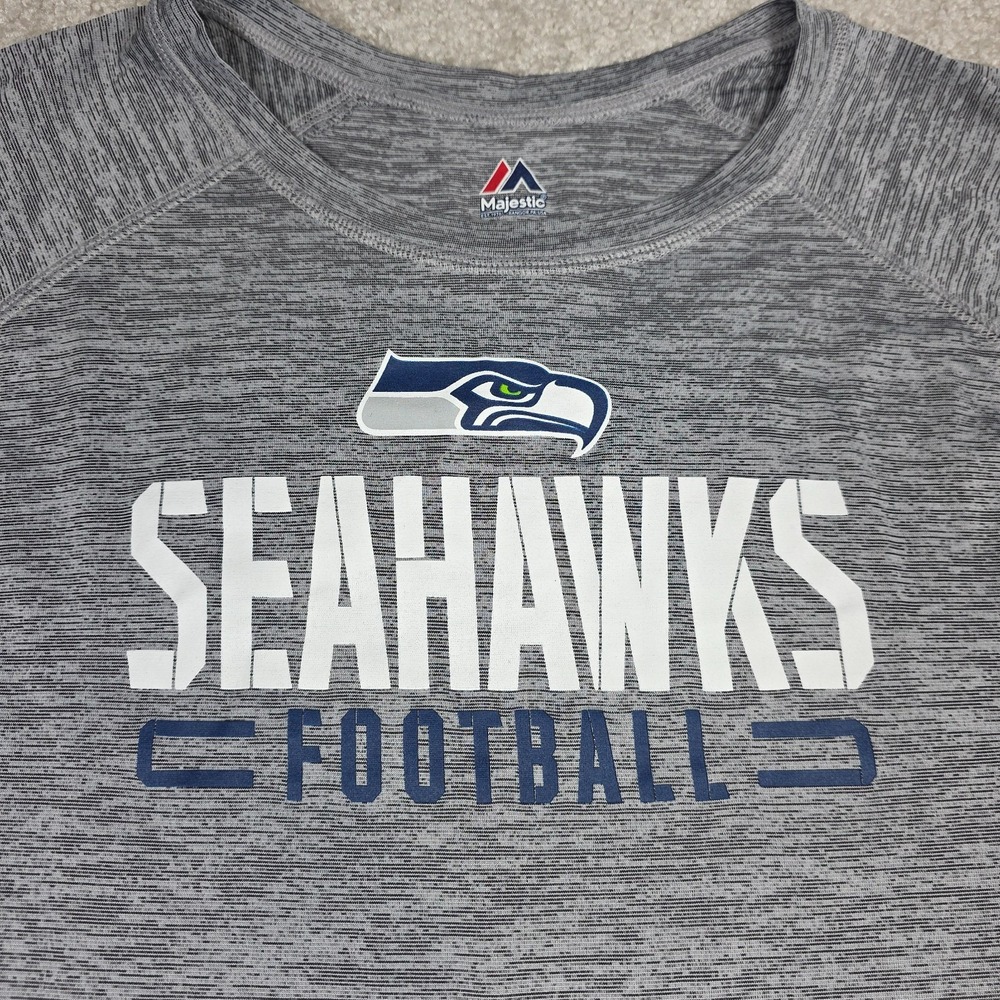 Majestic Seattle Seahawks Football T-Shirt XXL Mens Heather Gray Raglan‎ Sleeve